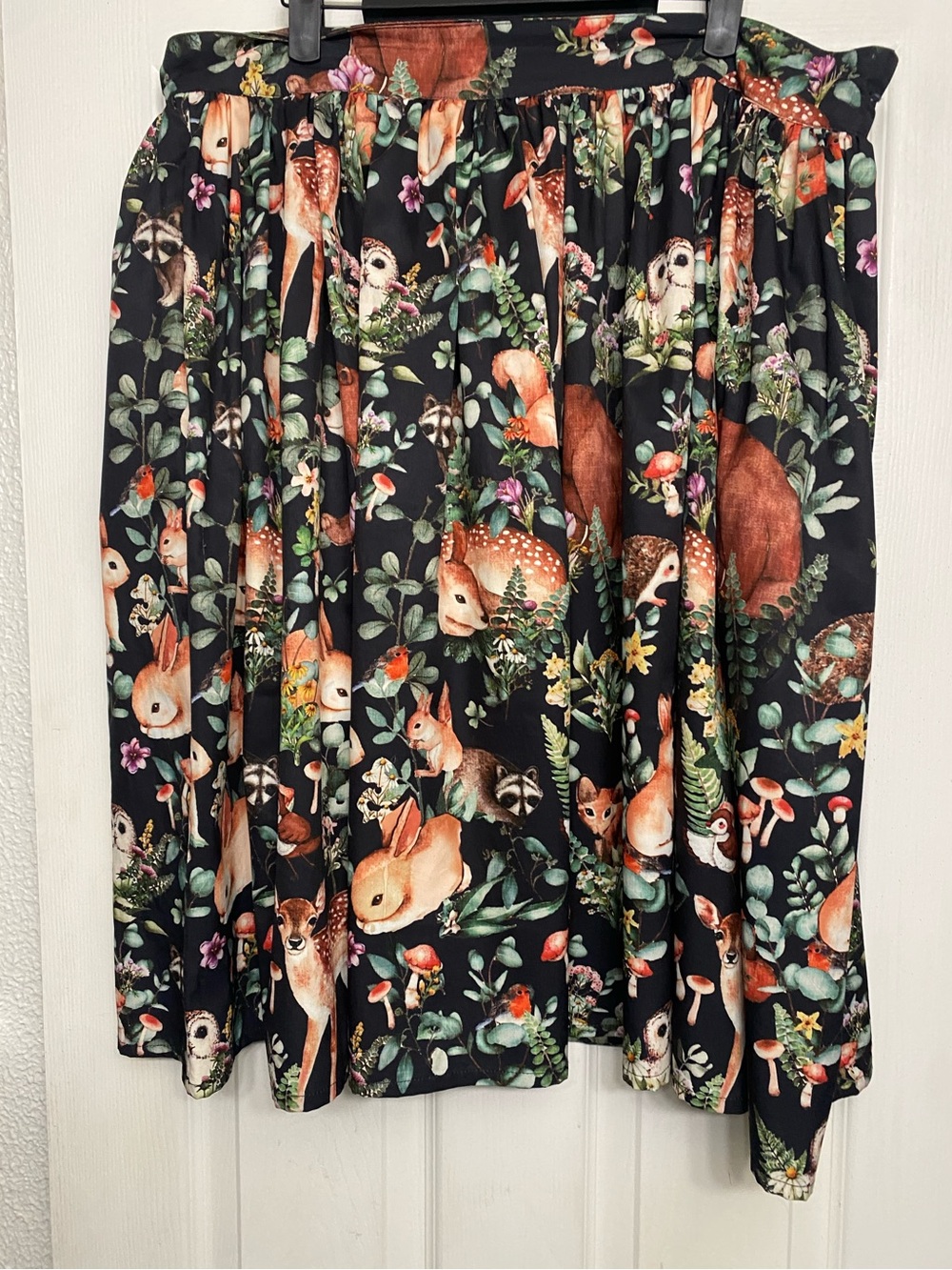 Unique Vintage Black Woodland Animal Midi Skirt